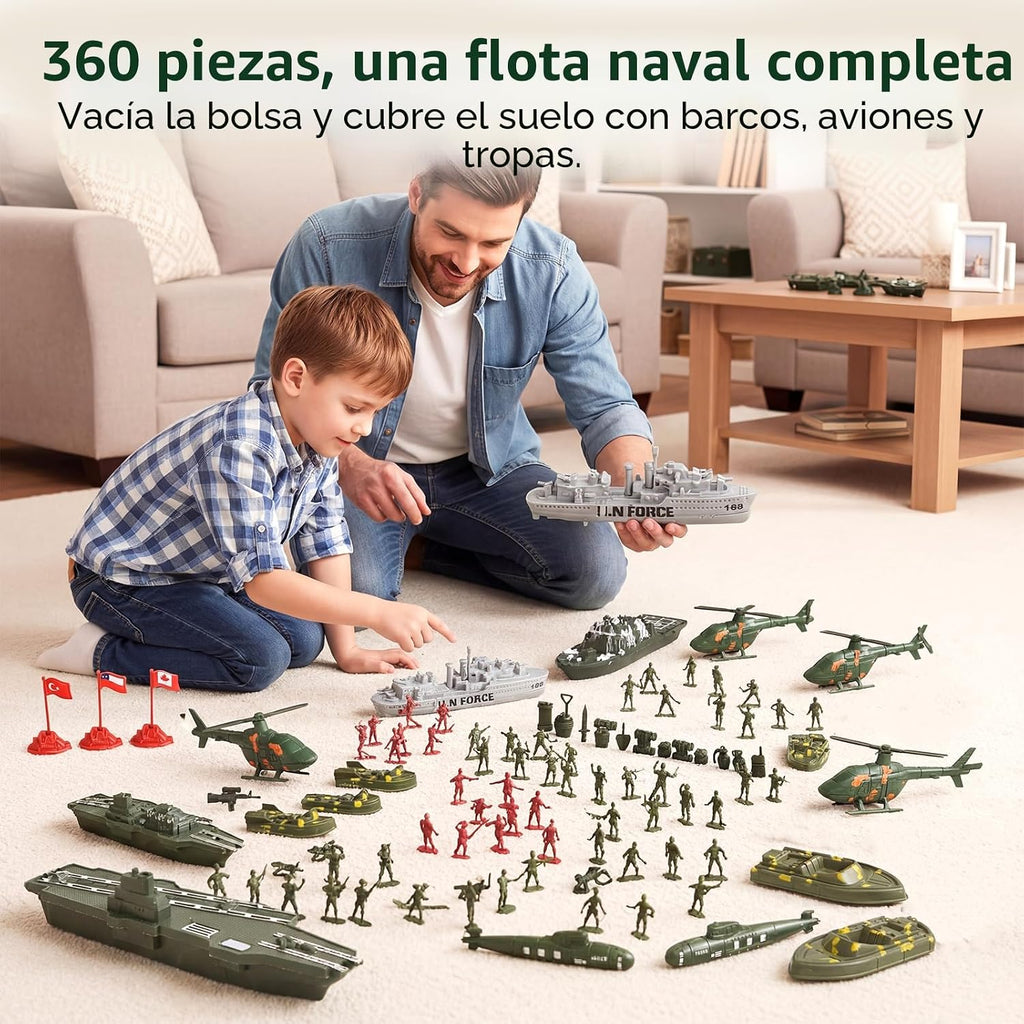 3 otters Set de 360 FIGURAS de Soldados, Figuras de Acción Militares con Portaaviones
