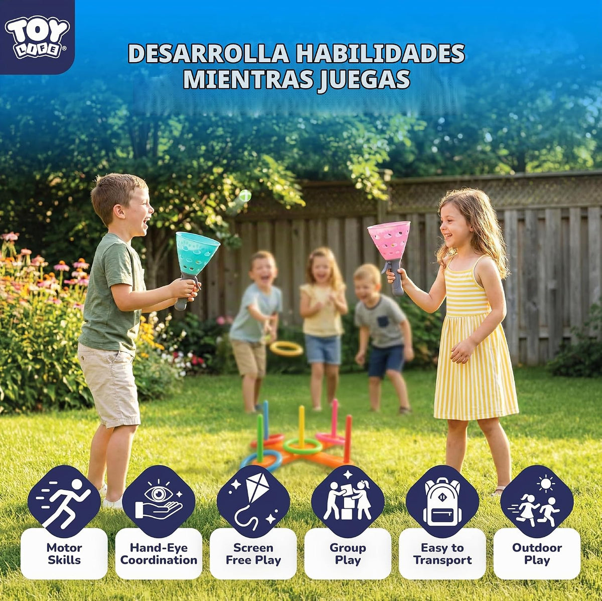 TOY Life Juego de pelota de lanzar y atrapar 5 en 1 para niños, juego de captura de bolas adhesivas con guantes y bolas, lanzamiento de anillo, juegos al aire libre y patio, juegos de playa para niños