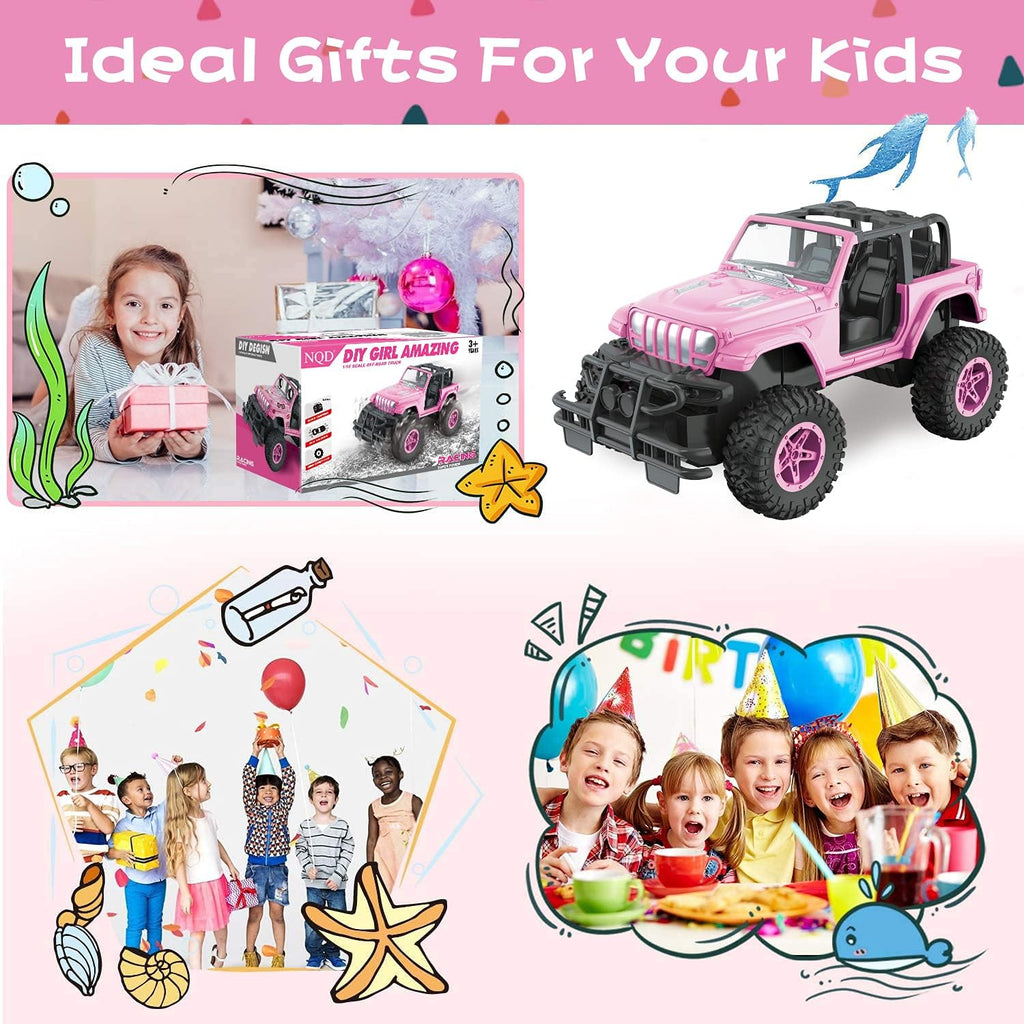 NQD Coches RC con adhesivo de bricolaje y auto de control remoto recargable para niñas