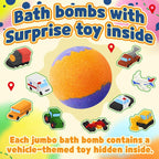 Bombas de baño para niños con juguetes de vehículos en el interior, paquete de 16 gases de baño sorpresa, bombas de baño de burbujas orgánicas para niñas y niños a partir de 3 años, 8 aromas
