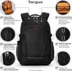 Targus Voyager EXP Mochila de viaje de 17 pulgadas, mochila expandible para laptop de 27L a 30 L, apta para puntos de control TSA, resistente al agua, bolsillo con bloqueo RFID, se adapta a portátiles