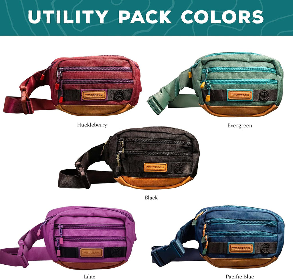 Riñonera de utilidad Wilderdog con 3 bolsillos para guardar premios, pelotas, llaves, correa ajustable y dispensador de bolsas para caca, Negro, Pequeña