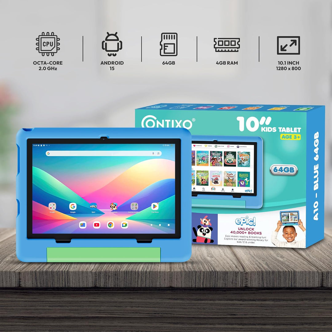 Contixo Tablet A10 para niños con 14 aplicaciones, Lingokids y Epic...