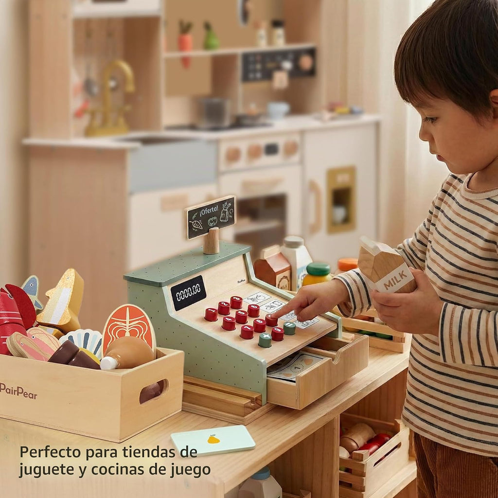 PairPear Caja Registradora de Juguete de Madera, Juguetes de Juego