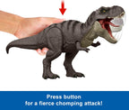 Jurassic World T-Rex figura de acción, juguete de dinosaurio, ataque de mordisco