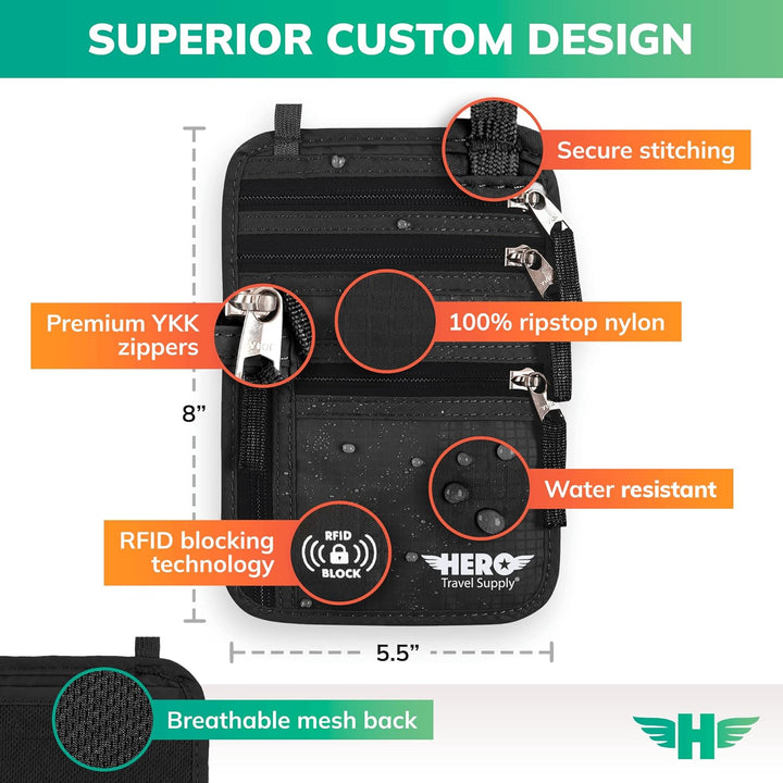 HERO - Cartera para el cuello - Soporte para pasaporte con bloqueo...