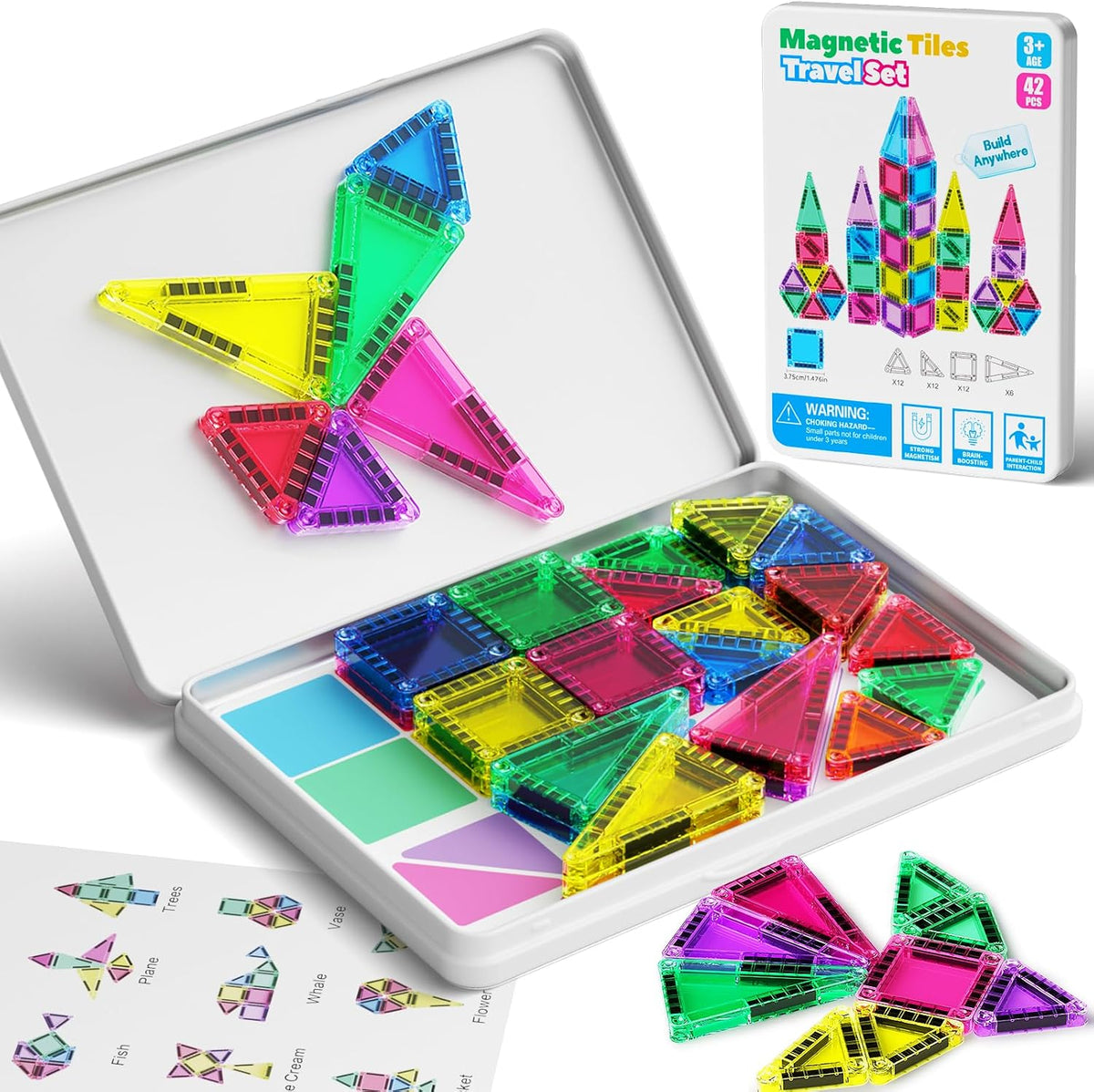 Juego de 42 mini azulejos magnéticos de viaje con caja de