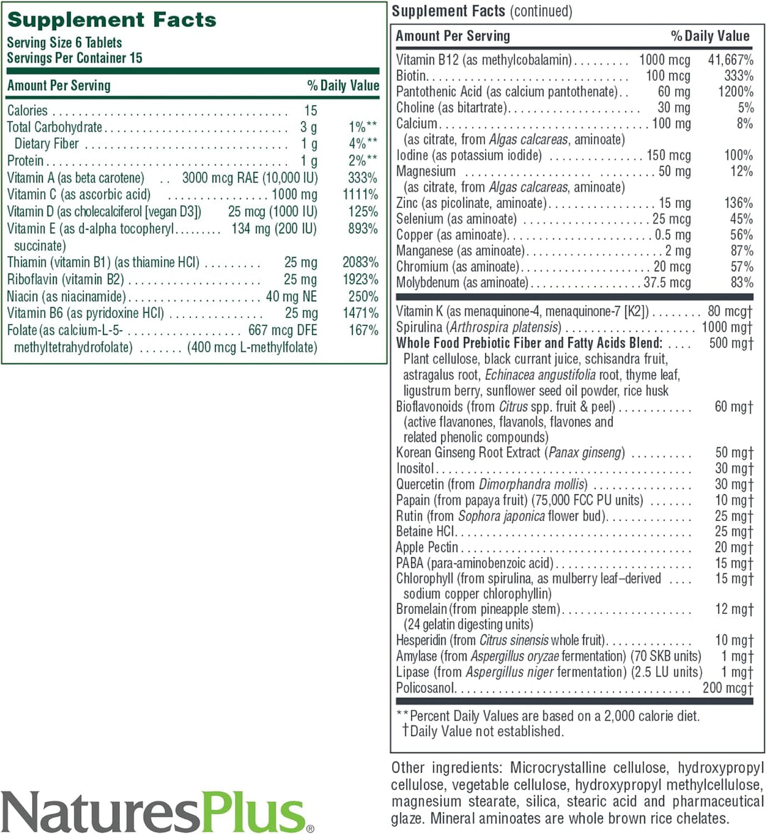 NaturesPlus Source of Life - Sin hierro - 90 mini-tabletas - Suplem...