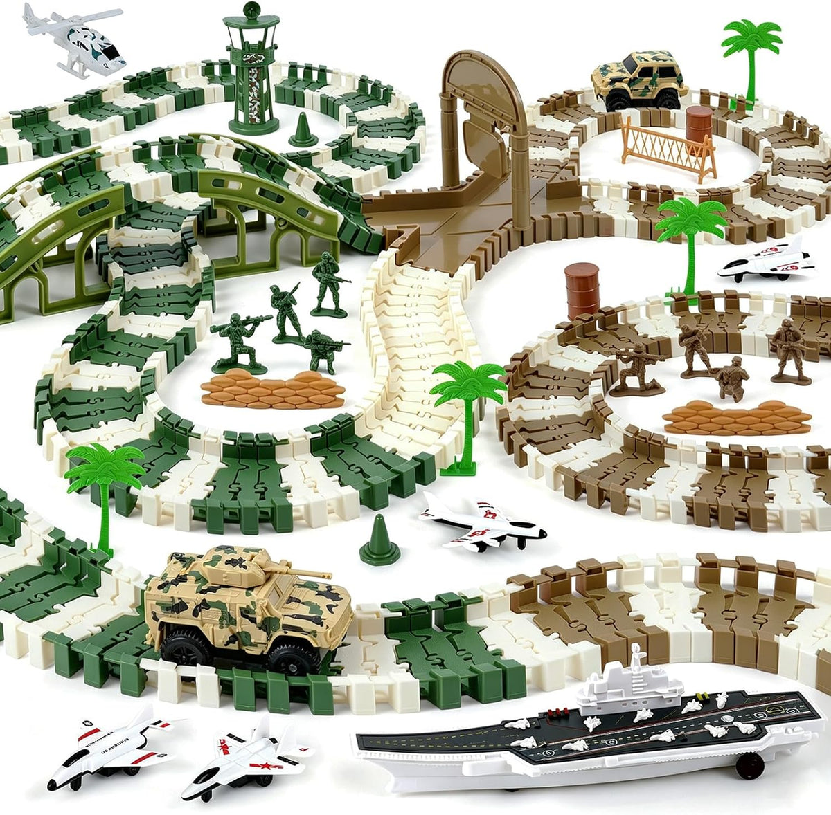 Juego de pistas de carreras militares, 242 piezas de juguete flexible
