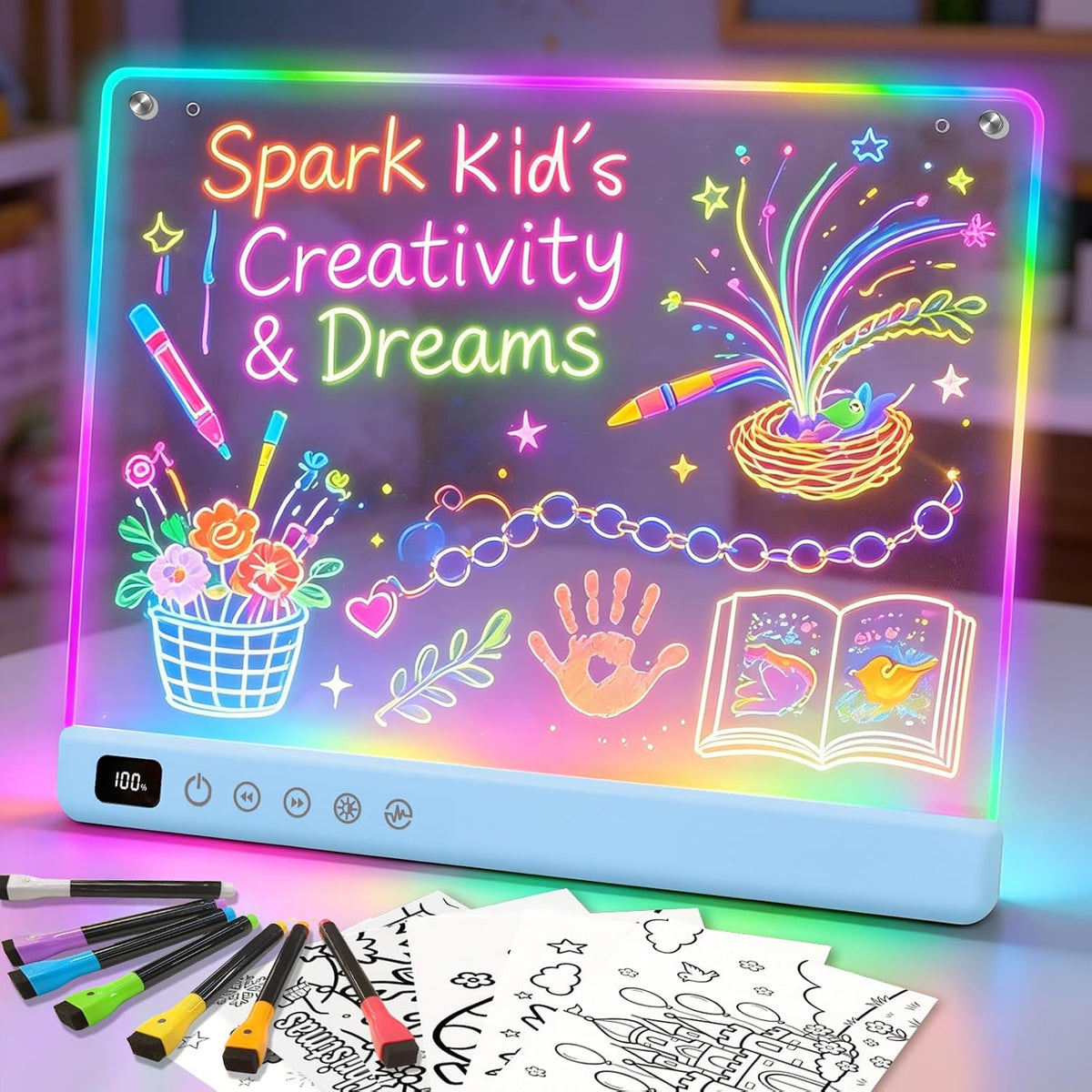 Tablero de dibujo LED con 13 efectos de luz, 16 pulgadas, recargable, para garabatos LED, con colores, tableta de dibujo con luz de neón, regalos para niños, ideas de regalo de Pascua