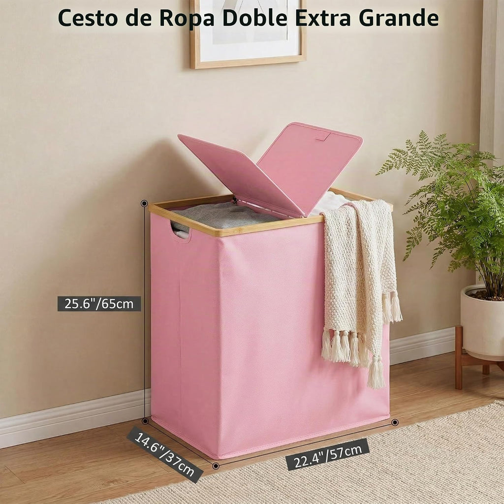 efluky Cesta doble para ropa sucia con tapa y 2 bolsas extraíbles