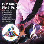 Gran kit de Pick-a-Palooza para hacer tus propias púas para guitarra, para regalo. Dispositivo prémium para fabricar púas. Cadena de cuero porta púas. 15 tiras para hacer púas, más una lima en forma de guitarra. Color azul, Azul/Plateado
