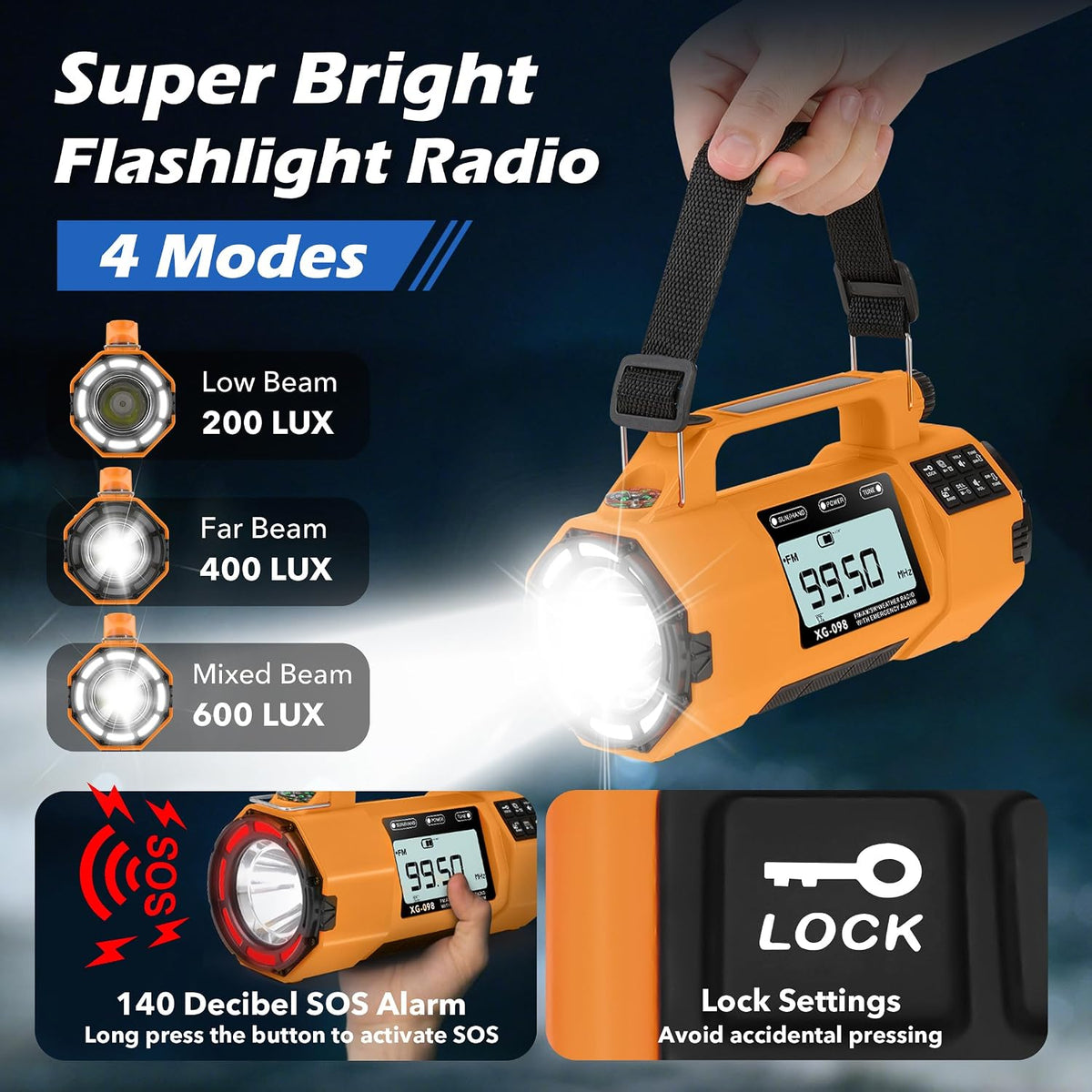 Radio solar de emergencia con manivela, radio meteorológica NOAA