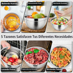 P&P CHEF Juego de tazones de metal con tapas, tapas herméticas y color
