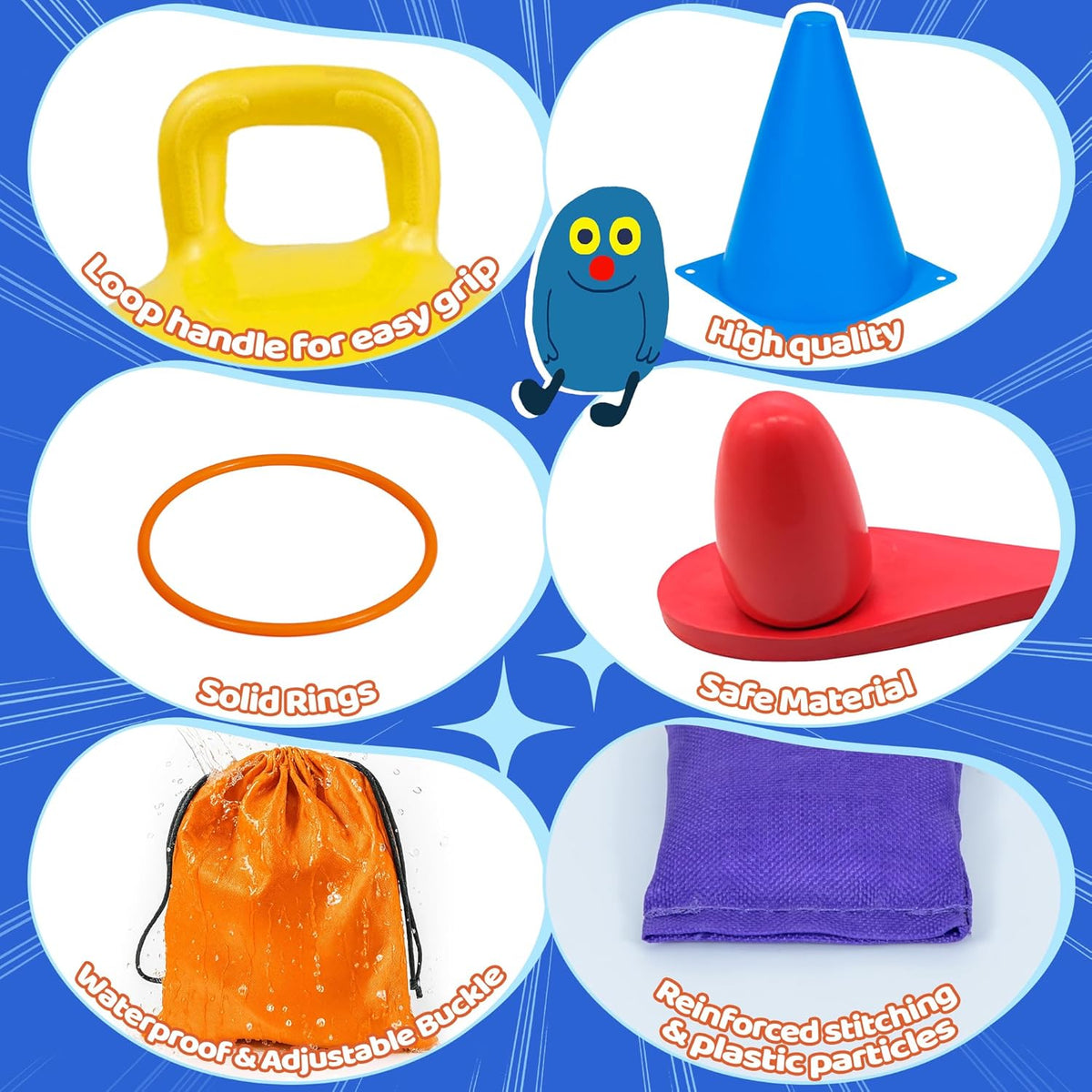 Set combinado de 53 piezas de juegos de carnaval al aire libre para niños, pelotas saltarinas de 18 pulgadas