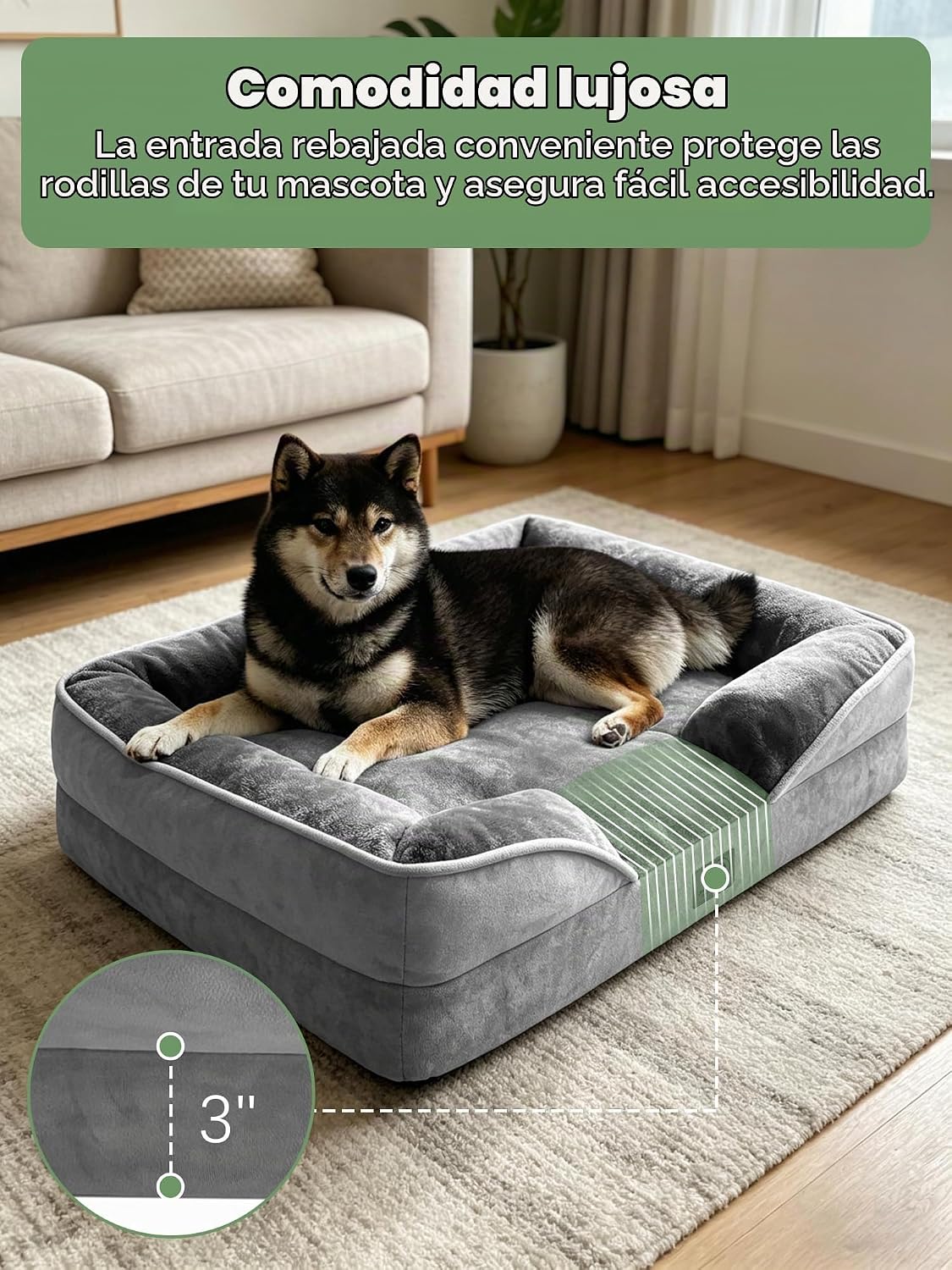 Spotted Play - Cama ortopédica para perros con laterales - Sofás para perros medianos, sofá de espuma de apoyo con funda extraíble y lavable, forro impermeable y fondo antideslizante, gris - M