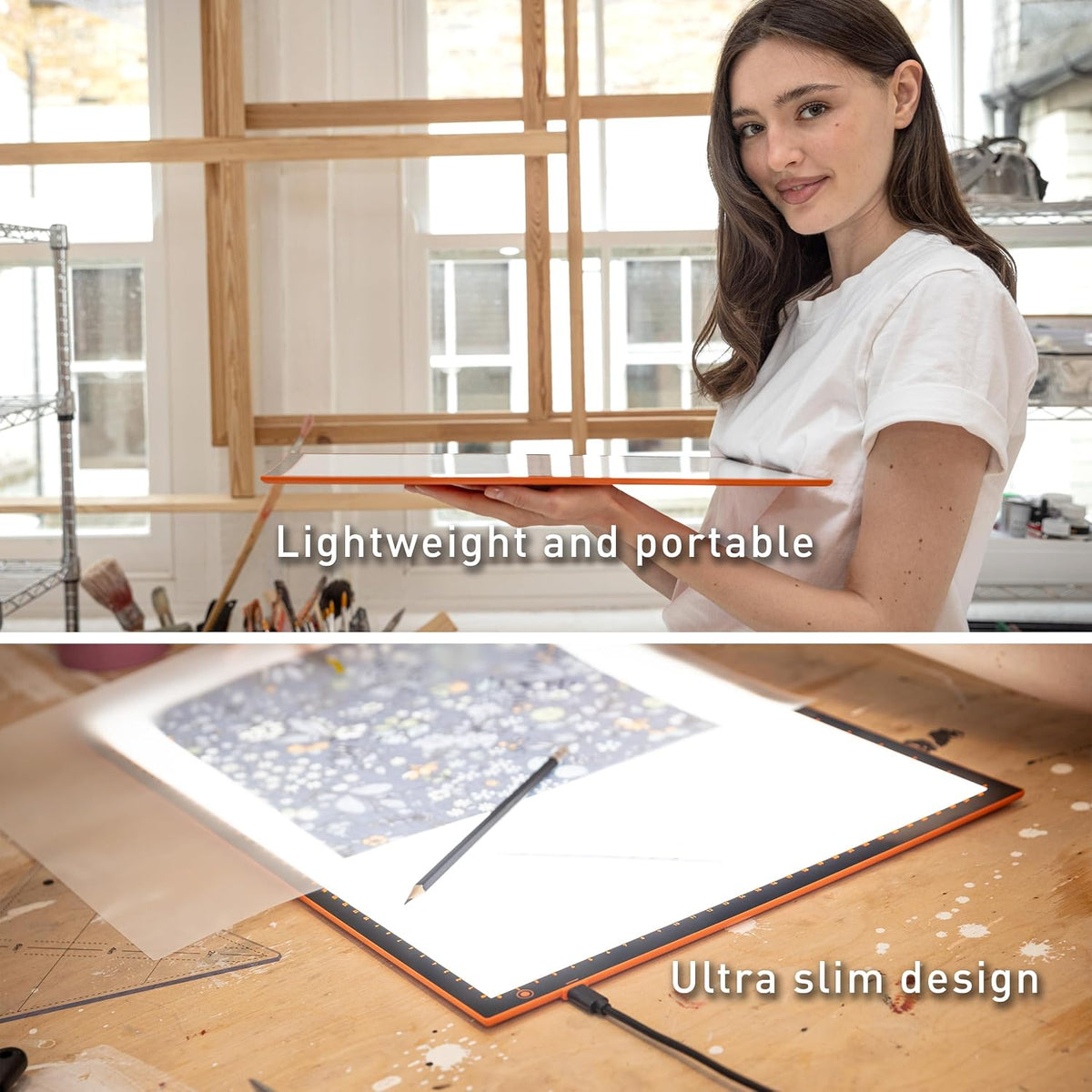 Wafer 2 Lightbox - Almohadilla de luz A3 para trazar, dibujar, dibujar y pintar - Regulable con brillo ajustable - Caja de luz de seguimiento para artistas blanco/gris