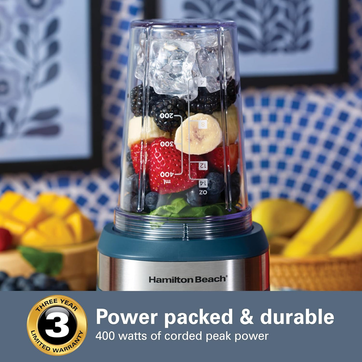 Hamilton Beach Licuadora portátil para batidos con 2 tarros Blend & Go