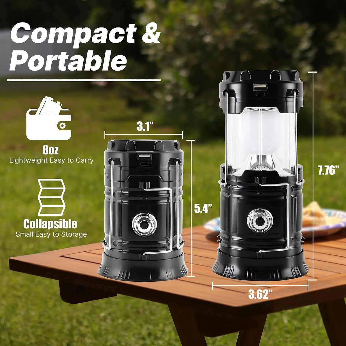 Lámpara Lichamp Linterna solar plegable portátil para campamento, linterna LED recargable por USB, kits de supervivencia para cortes de energía, suministros de huracán, emergencia, interior y exterior