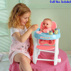 JC Toys - Cuna mecedora y accesorios para muñeca, Juego de sillas altas rosa/azul