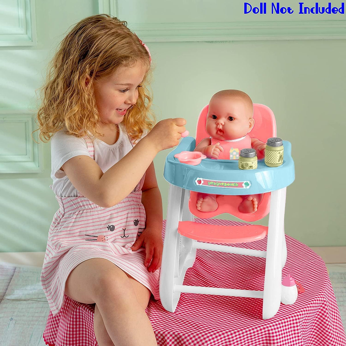 JC Toys - Cuna mecedora y accesorios para muñeca, Juego de sillas altas rosa/azul
