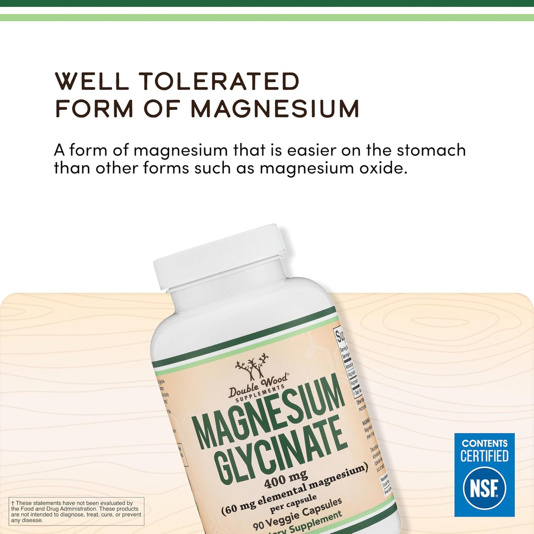 Glicinato de magnesio 400 mg, 90 cápsulas (apto para veganos, proba...