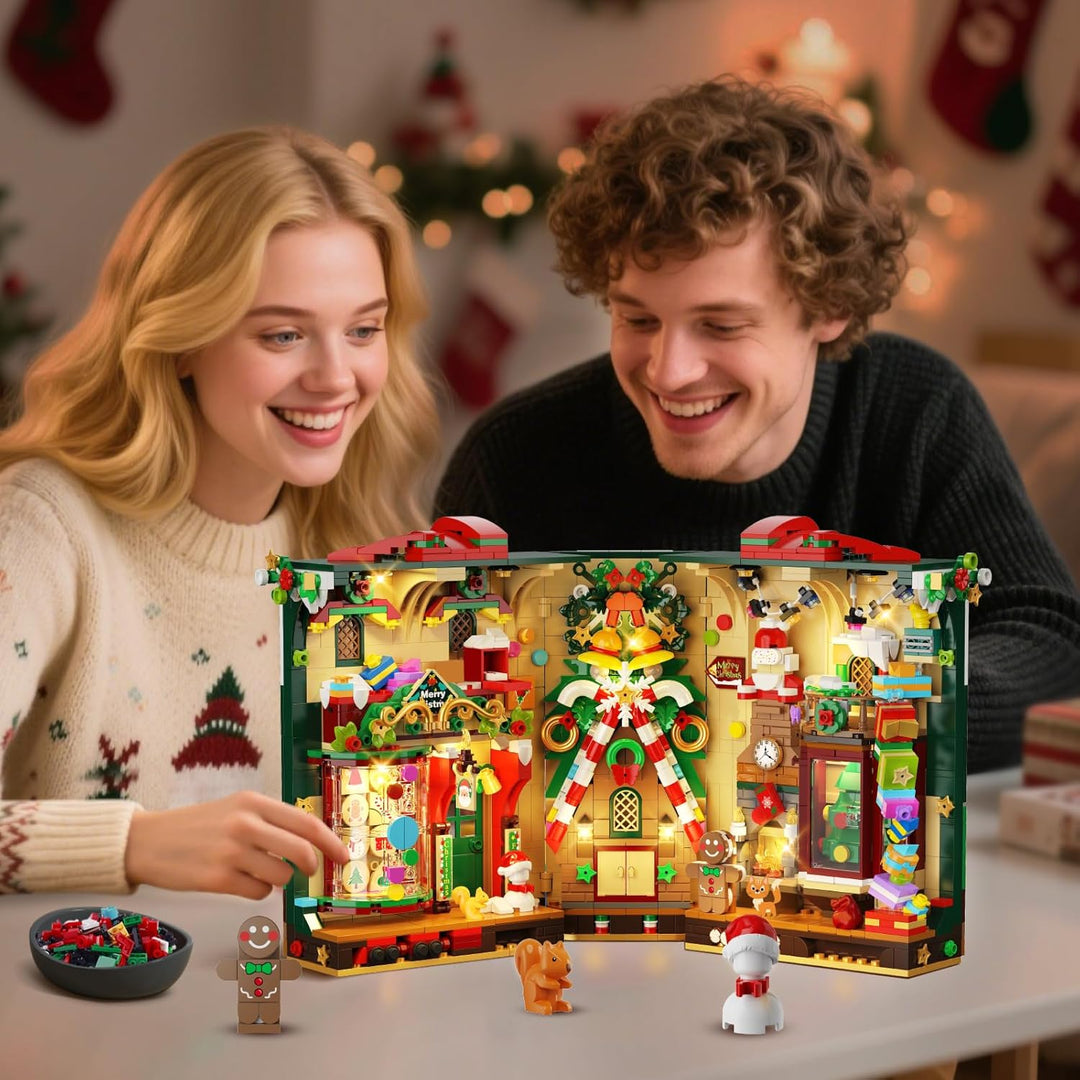 Juego de construcción de rincón de libro de Navidad con