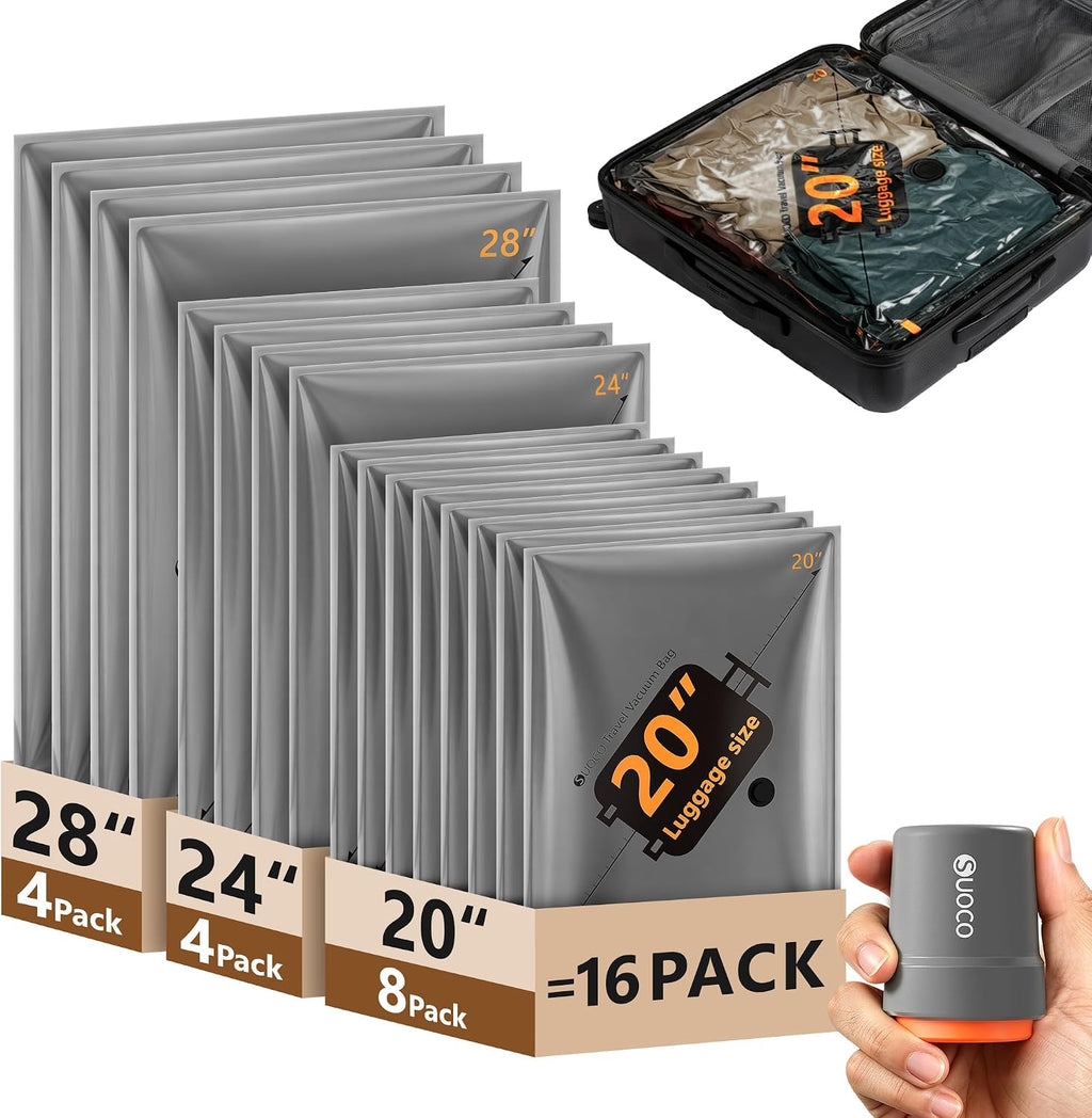 Bolsas de vacío para viajes con bomba recargable, 16 combo, color gris