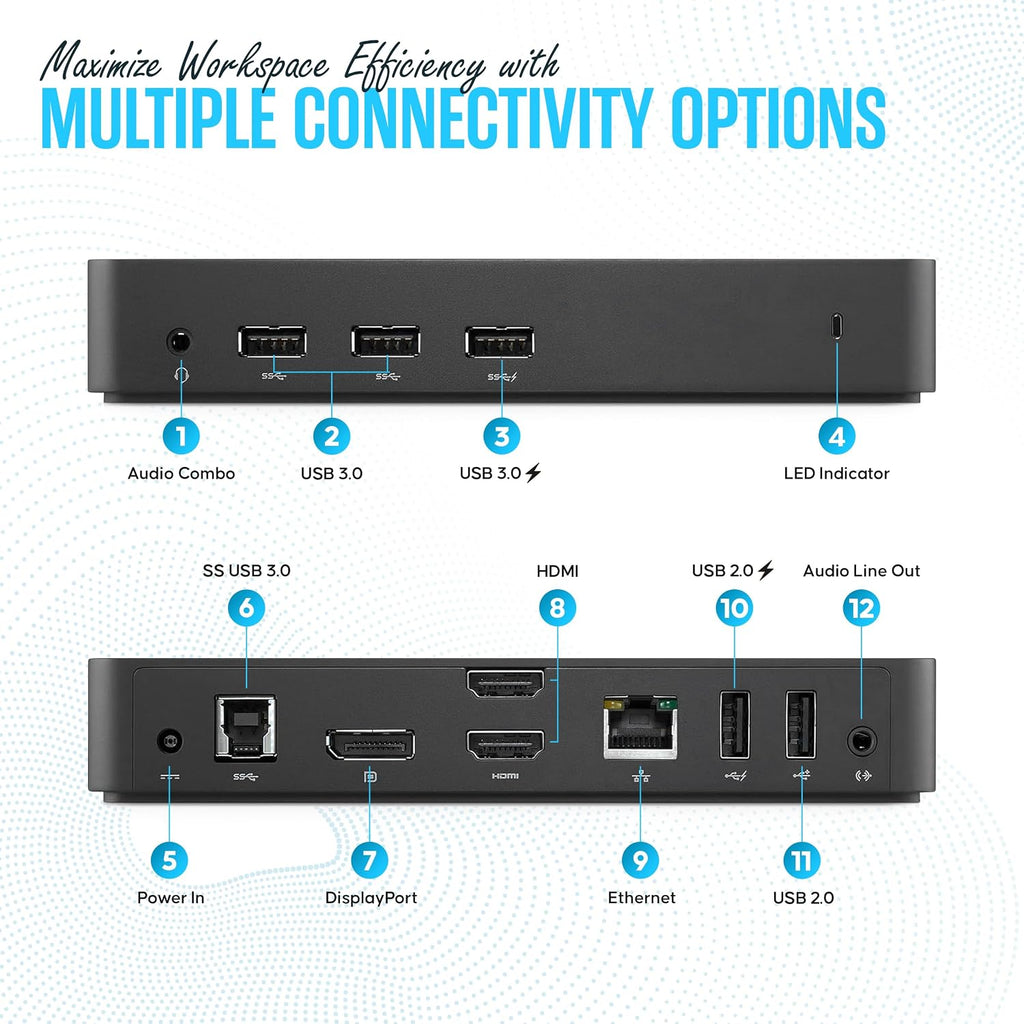 Dell D3100 - Estación de acoplamiento USB 3.0, base de monitor doble de