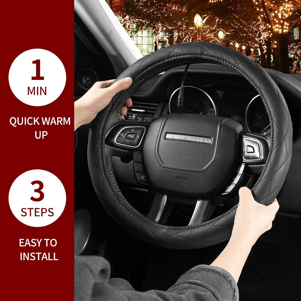 Funda térmica para volante, calentador de volante de lujo, calentador de manos rápido de 12 V, diámetro exterior de 14.5 a 15 pulgadas para volantes de automóvil de tamaño estándar