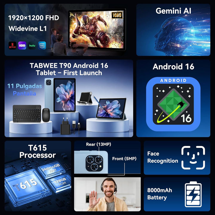Tablet 2026 Android 16 Tablet con Gemini AI 3.5, pantalla FHD de 11...