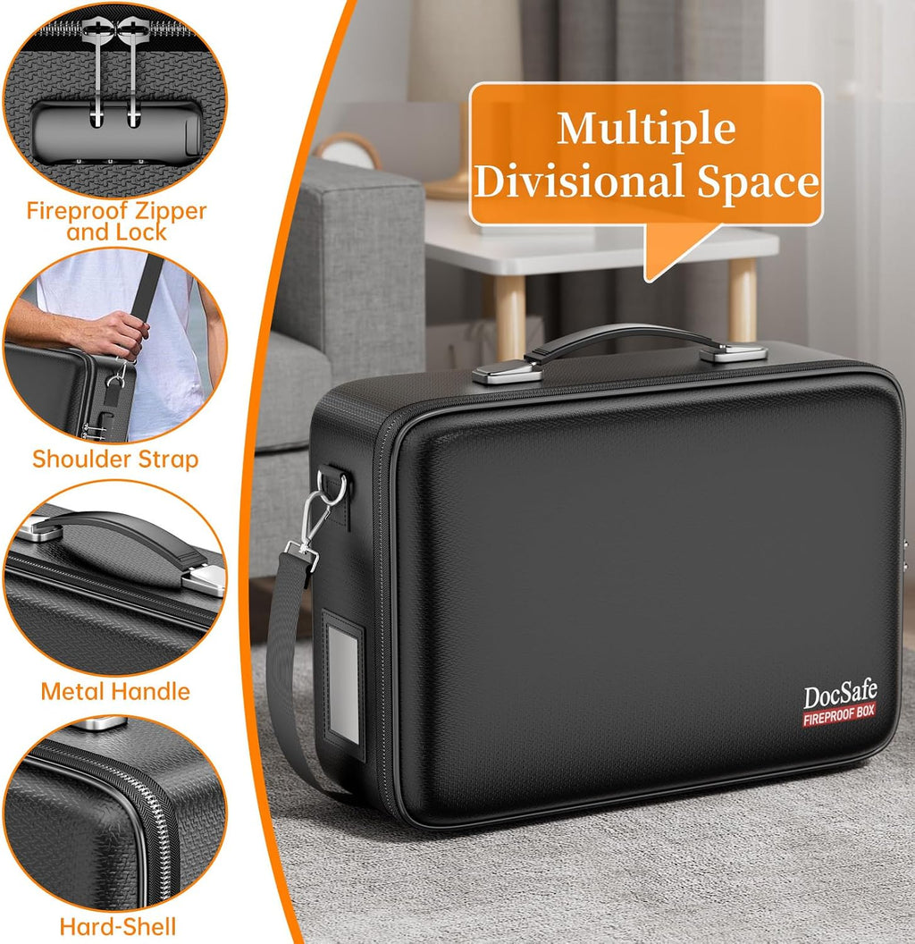 DocSafe Caja de documentos ignífuga Estuche rígido con cerradura y carpeta