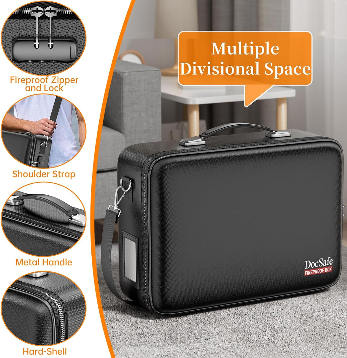 DocSafe Caja de documentos ignífuga Estuche rígido con cerradura y carpeta