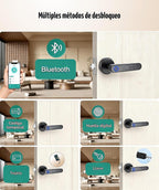 Cerradura de puerta inteligente con huella digital con mango de teclado: soporta múltiples métodos de entrada sin llave, incluyendo biometría, aplicación, contraseña, llave y tarjeta, adecuado para