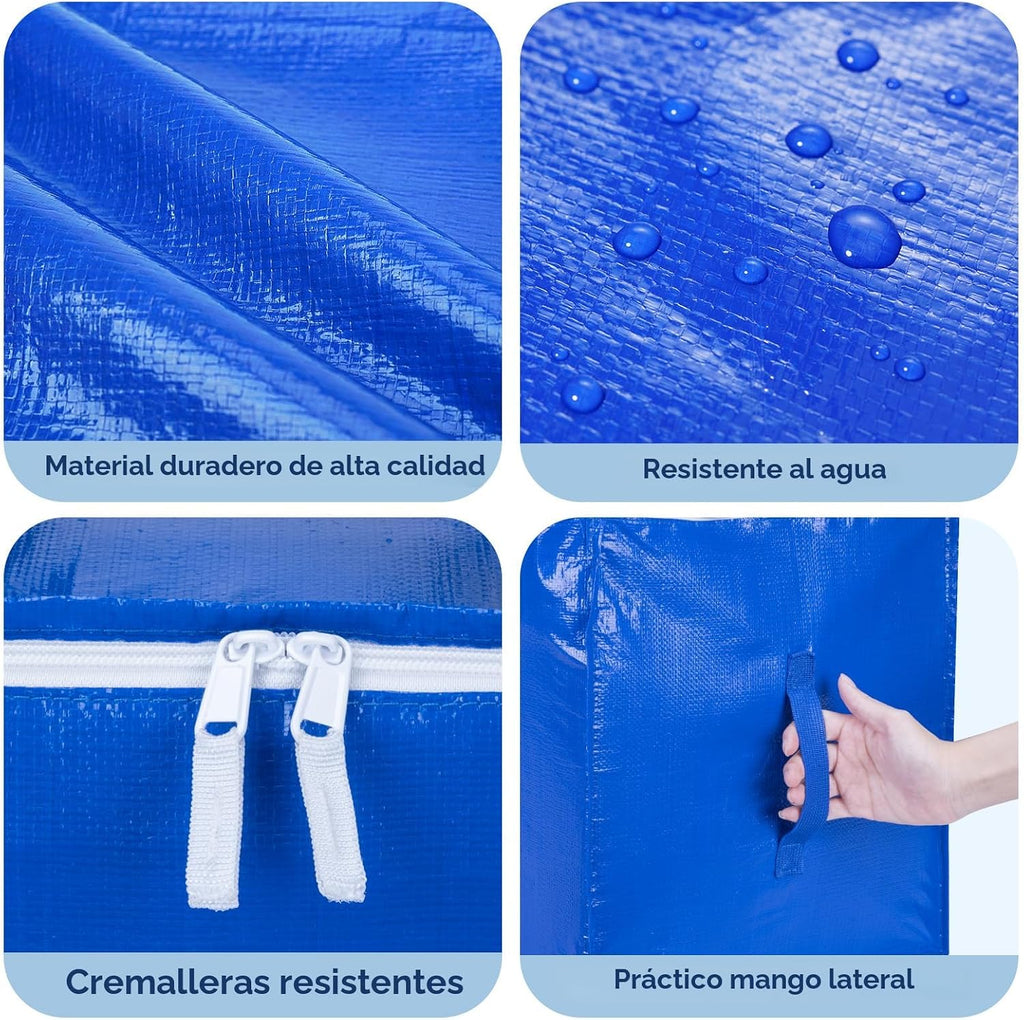 BALEINE Paquete de 6 bolsas de mudanza de gran tamaño con asas reforzadas, bolsa de almacenamiento resistente para ropa, suministros de mudanza (azul rey, paquete de 6)