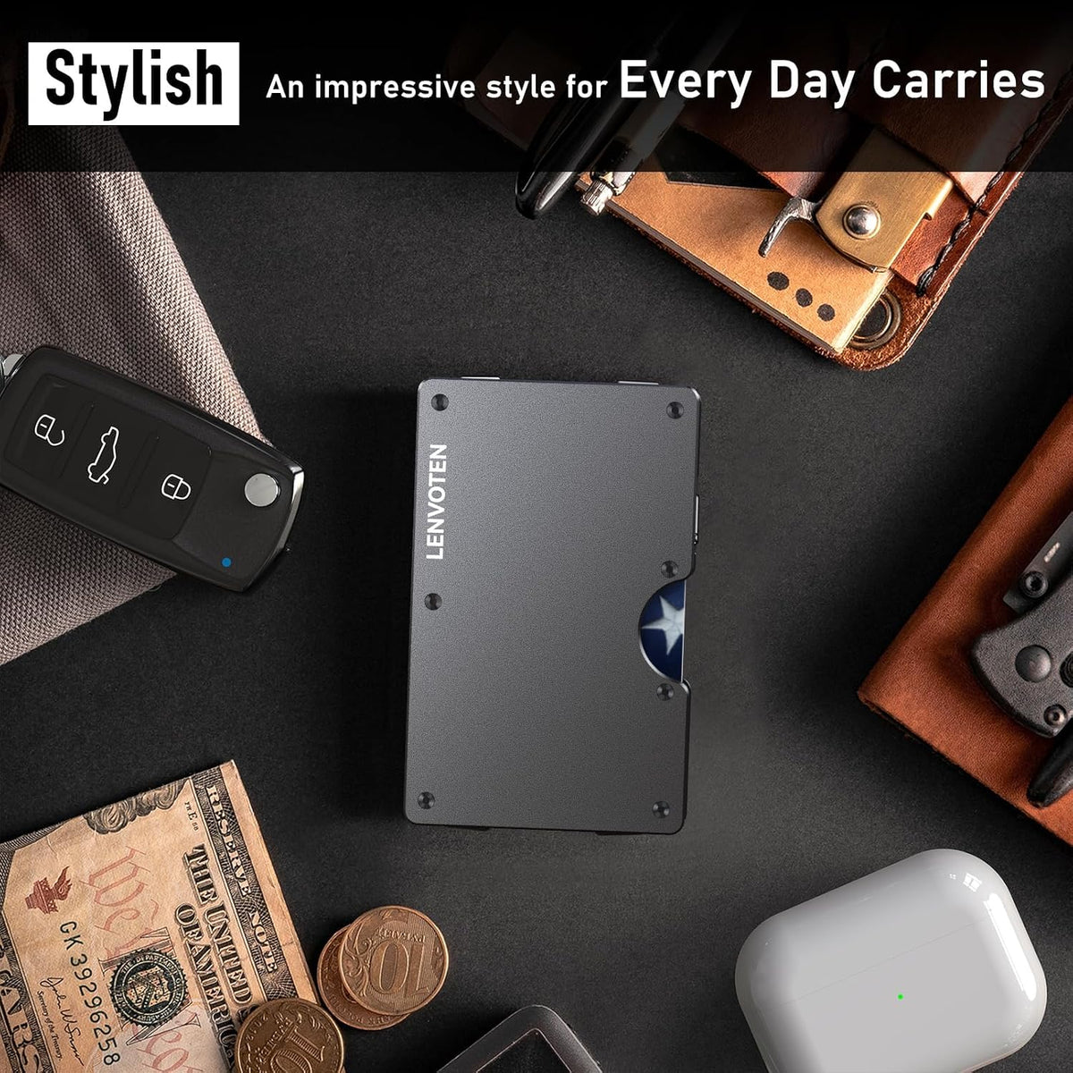 Cartera minimalista con bisagras mejorada para hombres, cartera con bloqueo RFID