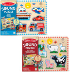 Melissa & Doug Rompecabezas de madera con sonido activado por luz, paquete de 2 unidades para niños y niñas preescolares - Animales de granja, vehículos