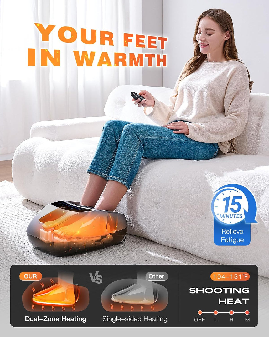Masajeador de pies con calor para neuropatía, [2026 actualizado], masajeador de pies shiatsu de amasamiento profundo para fascitis plantar, se adapta a hombres talla 14
