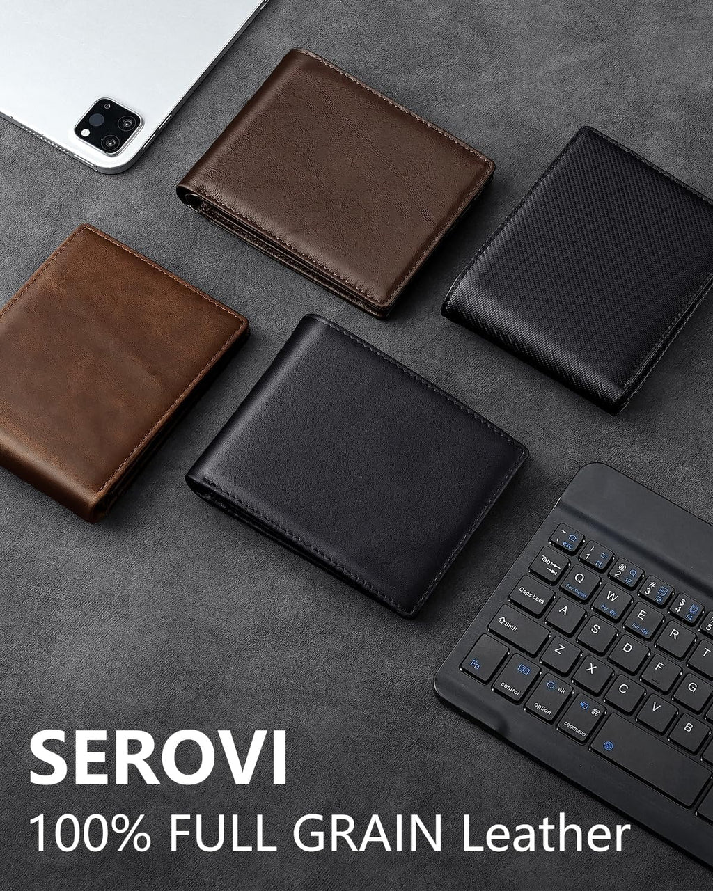 Serovi Cartera de piel auténtica para hombre, con bloqueo RFID, con...
