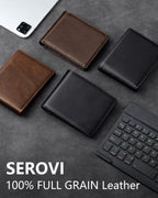 Serovi Cartera de piel auténtica para hombre, con bloqueo RFID, con...
