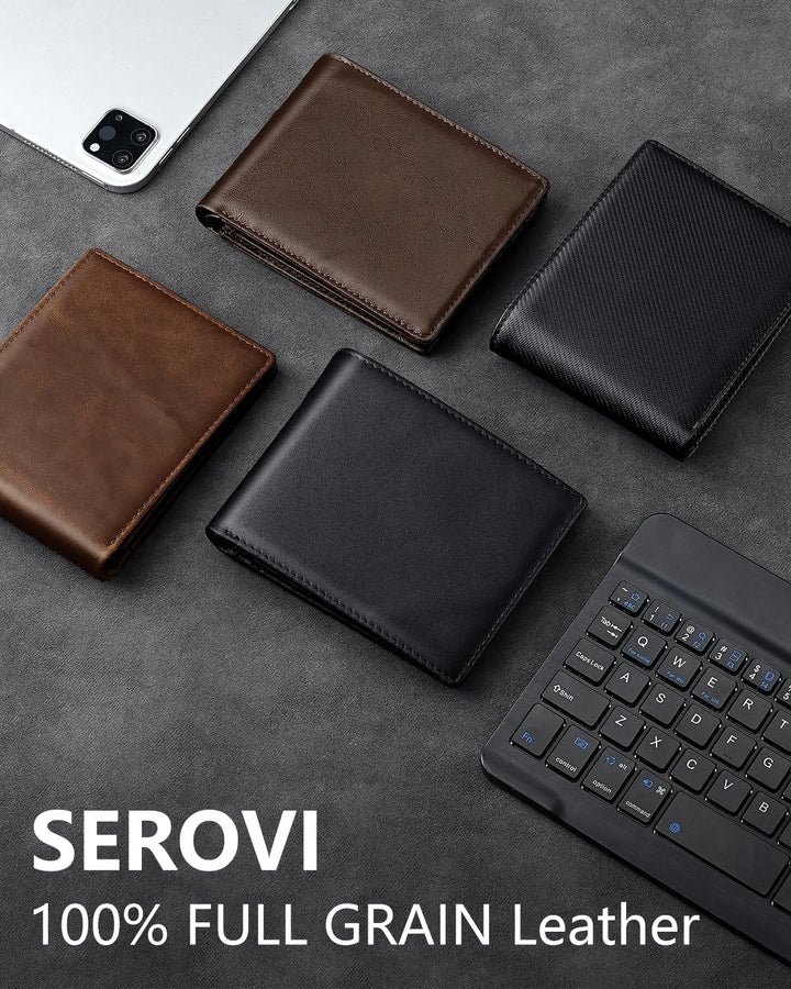Serovi Cartera de piel auténtica para hombre, con bloqueo RFID, con...