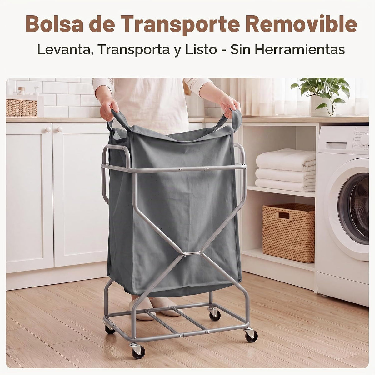 StorageWorks Cesta de lavandería con bolsa extraíble, gris, 120L