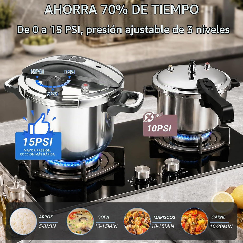 【3 en 1】Olla a presión de acero inoxidable 18/8 de 6 cuartos de galón
