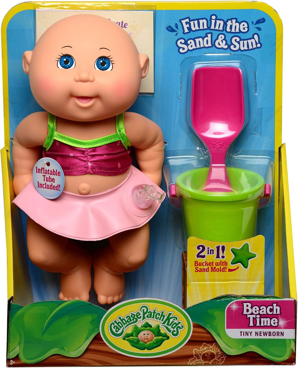 Parche de repollo para niños en la playa, pequeño, con flotador de juguete rosa, cubo y pala y sandía – muñecas CPK de 9 pulgadas – crece tu parche de repollo – juega dentro o fuera del agua, multi