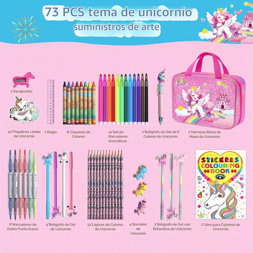 DreamyCandy - Kit de dibujo de unicornio de 73 piezas para niños de 4 a 8
