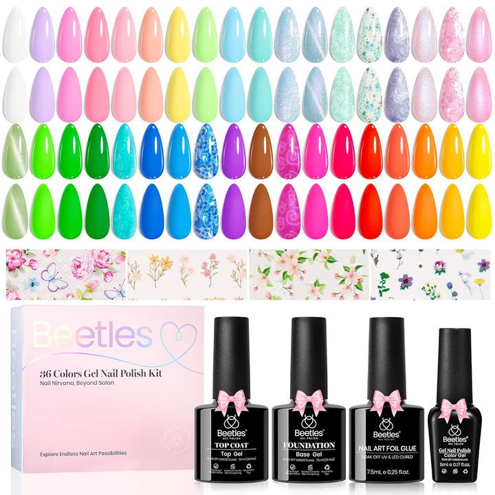 beetles Gel Polish Kit - Esmalte de uñas de 36 colores pastel azul...