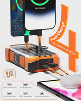 GULLVEN Cargador solar de 20000 mAh con 3 cables integrados, cargad...