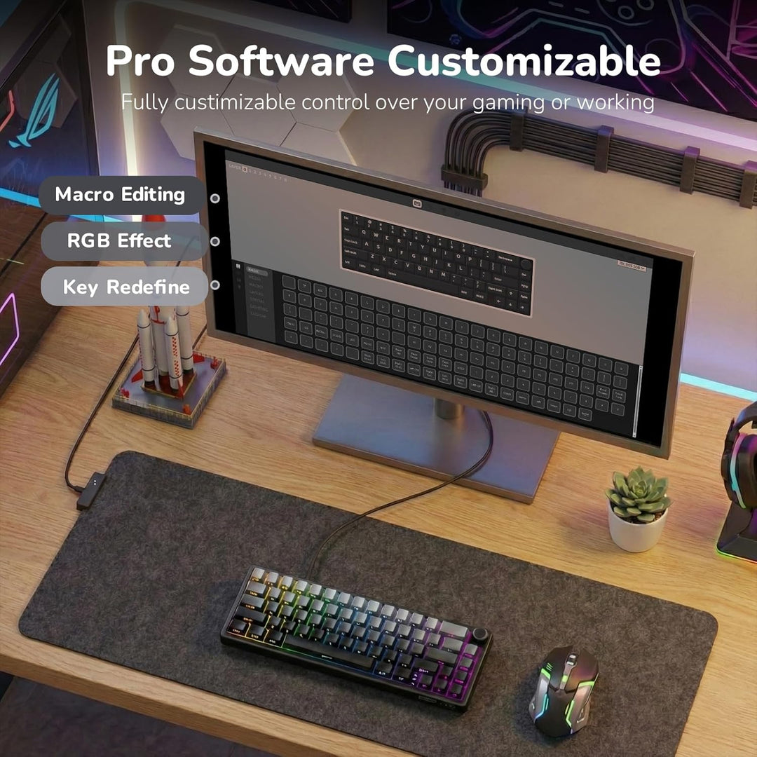 RK ROYAL KLUDGE R65 Teclado para juegos con cable con perilla de vo...