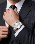 Reloj de hombre MEGALITH plateado: reloj de vestir delgado de lujo con esfera minimalista