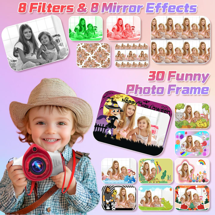 Uffylle Cámara para niños con proyector, cámara de video selfie par...